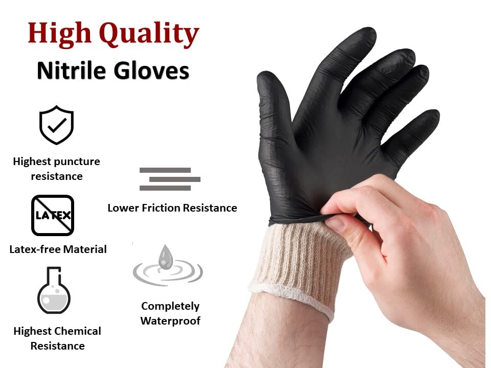 Nechtik BBQ Gloves disposable - 4 Cotton Glove Liners and 100 Disposable Gloves - Meat Gloves - Machine Washable - Powder Free Latex Free, Black Nitrile Gloves