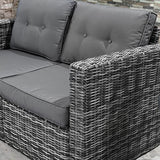 Outsunny 2 Piece Patio Wicker Corner Sofa Set, Outdoor PE Rattan Furniture, with Curved Armrests and Padded Cushions for Balcony, Garden, or Lawn, Lawn, Grey Outsunny