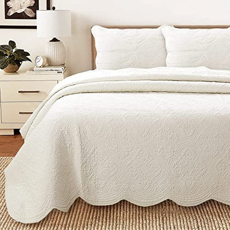 Cozy Line Home Fashions 100% Cotton Medallion Off White Matelasse Embossed Bedding Quilt Set, Reversible Lightweight Bedspread, Coverlet for All Season (Blantyre - Ivory, King - 3 piece) Cozy Line Home Fashions