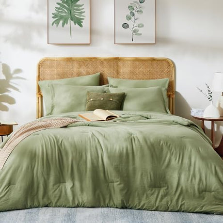 WRENSONGE Full Size Comforter Set- 7 Pieces Sage Green Bed in a Bag Full Size Comforter with Fitted Sheet, Flat Sheet, 2 Pillow Shams, 2 Pillowcases, Warm Bedding Sets for All Season WRENSONGE