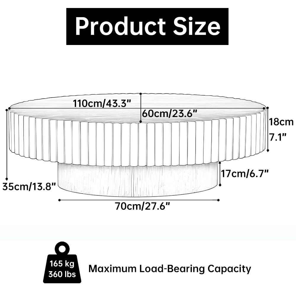 Black Oval Coffee Table Handcraft Fluted Coffee Table Mid Century Modern Drum Coffee Tables Irregular Pedestal Center Table for Farmhouse Living Room (Black) WUPDPQS