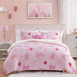 Wink Deer Twin Comforter Set for Girls-3 Pieces Pink Bow Twin Bedding Sets for Kids,1 Comforter,1 Sham and 1 Decor Pillow Wink Deer