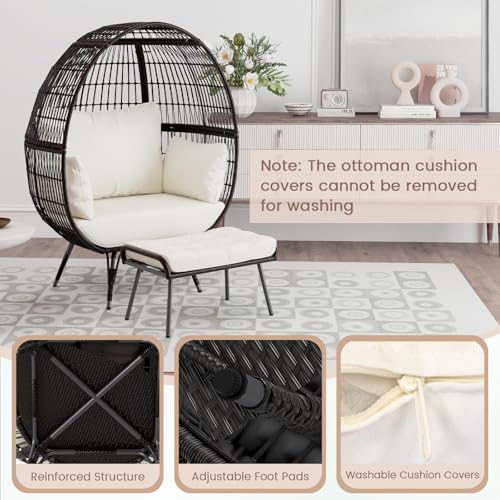 Tangkula Oversized Wicker Egg Chair with Ottoman, Patio Lounge Basket with 5 Soft Cushions, Stable Metal Frame, Gorgeous Indoor Outdoor Lounge Chair, Ideal for Living Room, Backyard, 450 LBS Max Load Tangkula