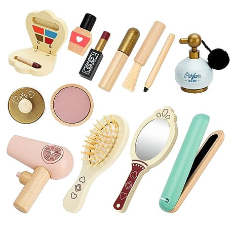 HEELWIRE Wooden Makeup Toy Set for Kids, Girls Imaginative Pretend Beauty Makeup Set Toys, Great Gift for Girls Ages 3+. HEELWIRE