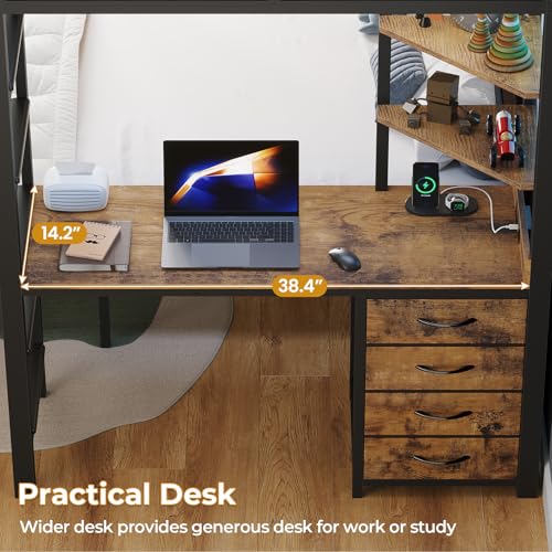 ADORNEVE Twin Over Full Bunk Bed with Desk, Bunk Beds Twin Over Full Size with Charging Station & Led Lights, Storage Drawers & Shelves, Loft Bed with Safety Guardrail & Ladder for Kids/Teens, Black ADORNEVE