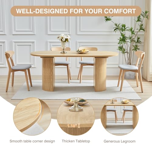 70.8 Inch Dining Table for 4-6 People, Oval Kitchen Table with Semi-Cylindrical Legs Base, Modern Farmhouse Round Dinner Tables for Dining Room Kitchen Living Room (Natural) weselon