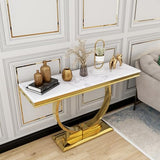 Asday Gold Console Table, 50 Inch Glam White and Gold Entryway Table with U-Shaped Base, Polished Gold Entrance Table with White Top for Entryway, Hallway, Foyer Asday