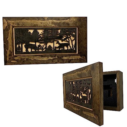 Bellewood Designs Decorative Deer Scene Wall-Mounted Secure Hidden Gun Cabinet - Concealed Gun Safe To Securely Store Your Gun & Home Self Defense Gear - WoodArtSupply