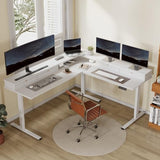 FLEXISPOT 71" Large L Shaped Standing Desk Electric Corner Table with Shelf, 4 Storage Drawers, Adjustable Computer Workstation for Home, Office, Game, Studio, White Top + White Frame FLEXISPOT