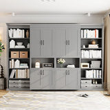 XD Designs Modern Full Murphy Bed with Dual Sliding Doors Storage Cabinets, Wood Hidden Wall Bed with Dual 6-Tier Side Shelves, Large-Capacity Space-Saving (Gray-12.9) XD Designs