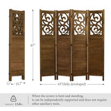 Svimi Folding Room Divider, 5.6Ft 4 Panels Wood Carved Privacy Screens, Free Assembled Freestanding Portable Reversible Functional Decorative Partition for Home Office Restaurant Bedroom (Brown) Svimi