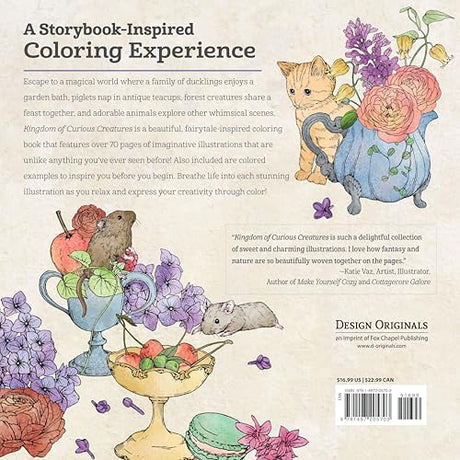 Kingdom of Curious Creatures: A Fairytale Adventure Book (Design Originals) Adult Coloring Book with 74 Line Art Designs of Whimsical Scenes and Personified Animals in a Charming and Magical Setting Design Originals
