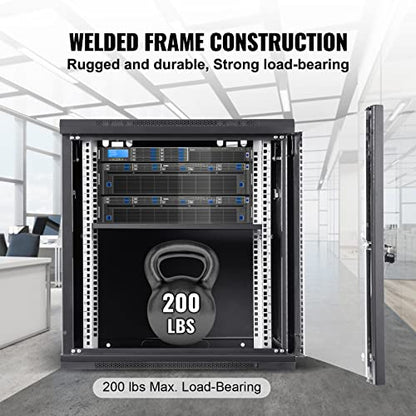 VEVOR 9U Wall Mount Network Server Cabinet, 15.5'' Deep, Server Rack Cabinet Enclosure, 200 lbs Max. Ground-Mounted Load Capacity, with Locking Glass Door Side Panels, for IT Equipment, A/V D - WoodArtSupply