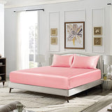 SiinvdaBZX 3-Piece Set Satin Twin Fitted Sheet & 2 Pillowcase, Blush Pink Silky Soft Fitted Bottom Sheet, Wrinkle Free, Fade Resistant, Deep Pocket Bed Sheet (Deep Up to 15") SiinvdaBZX