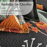 Tyrot 3 Piece Black Boho Floral Full/Queen Quilt Sets Reversible Farmhouse Botanical Lightweight Bedspread Coverlet with 2 Shams Butterfly Microfiber Bedding Quilts Set for All Season, 90''x96'' Tyrot