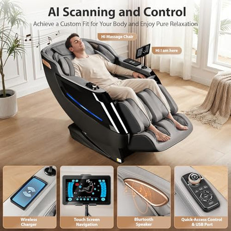 Gethope 4D Massage Chair Full Body - 53.2" Ultra Long SL-Track Massage Chair Zero Gravity Massage Recliner with Foot Roller, 10 Modes 6 Technique, 32 Airbags, 3 Core Heating, AI Voice, Yoga Stretch Gethope