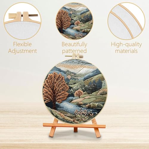 SCECALA 4 Pack Embroidery Kit for Beginners - Nature Landscape Beginner Embroidery Kit for Adults with Embroidery Pattern, Hoop, Complete Supplies DIY Craft for Adults Sewing Hobby, 1pc Hoops