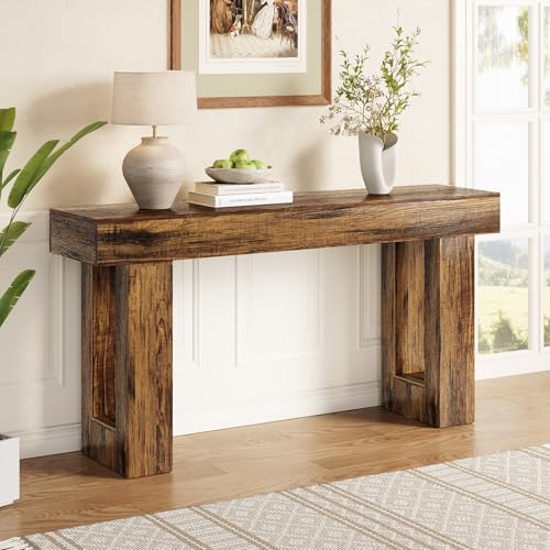 LITTLE TREE 63-Inch Long Console Tables for Entryway, Large Sofa Table Behind Couch, Wooden Entry Foyer Hallway Table, Industrial Console Sofa Tables for Living Room, Rustic Brown LITTLE TREE