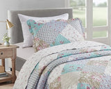 Brilliant Sunshine Blue and Green Rose Patchwork, 2-Piece Quilt Set with 1 Sham, Reversible Bedspread, Soft Lightweight Coverlet, All-Season, Twin, Blue Green Brilliant Sunshine
