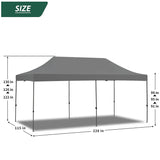 EROMMY 10' x 20' Pop Up Canopy Tent, Commercial Instant Canopy with Roller Bag, 6 Sand Bags, Outdoor Canopies for Festival, Event, Gray EROMMY