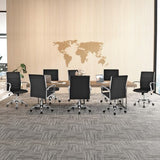 Giantex Ribbed Office Chair, Ergonomic Modern Leather Desk Chair with Adjustable Height & Arms, Swivel Mid Back Executive Conference Room Chairs for Meeting Room (4, Black) Giantex