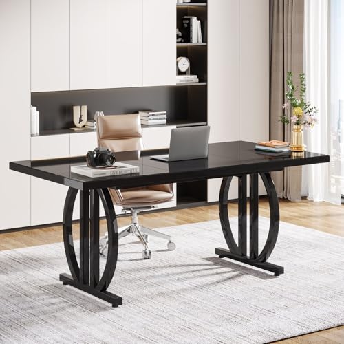 Tribesigns Computer Home Office Desk,Executive Desk,63 inch Large Modern Computer Desk with Metal Geometric Base,Conference Table,Black Tribesigns