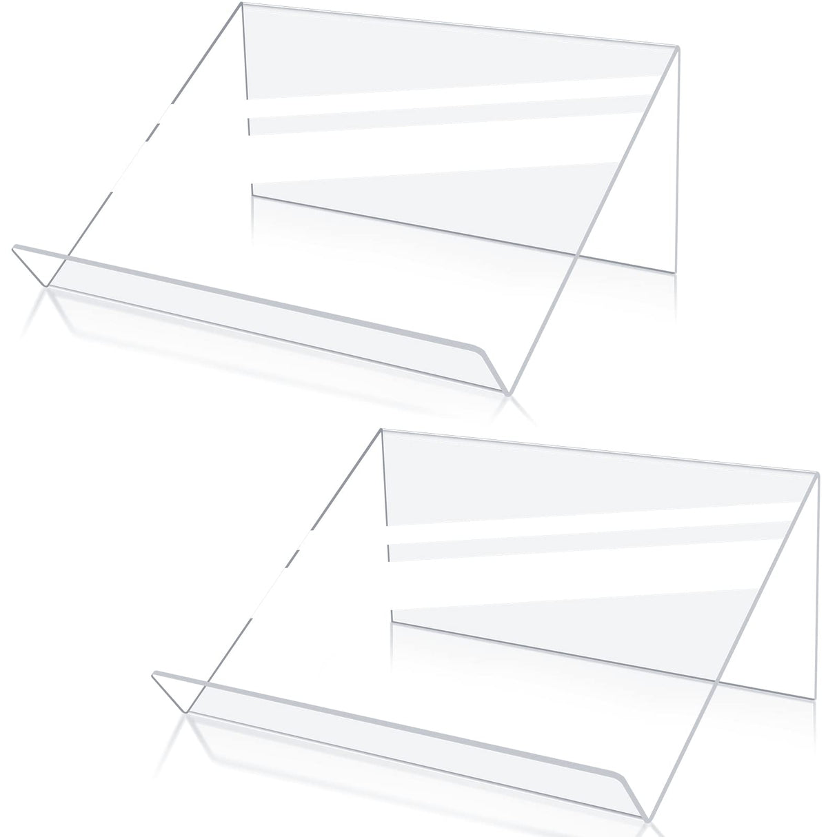 Kamehame Book Stands for Display, 2 Pack Slightly Elevated Clear Acrylic Book Display Stand with 1.5" Ledge, Book Easel Anti-slip Border for Handwriting Reading Art and Laptop, 12"x8.5"x5.1" Kamehame