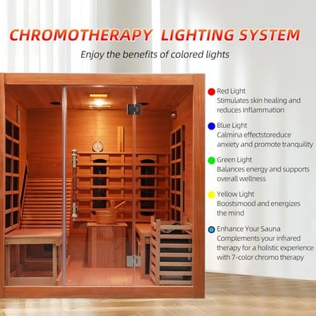amocane Infrared & Steam Dual-System Sauna Room, 2-3 Person Canadian Red Cedar Wood Sauna with Recliner, Indoor Traditional Home Saunas Spa with 9 Heaters & 6KW Sauna Stove, Oxygen Bar amocane