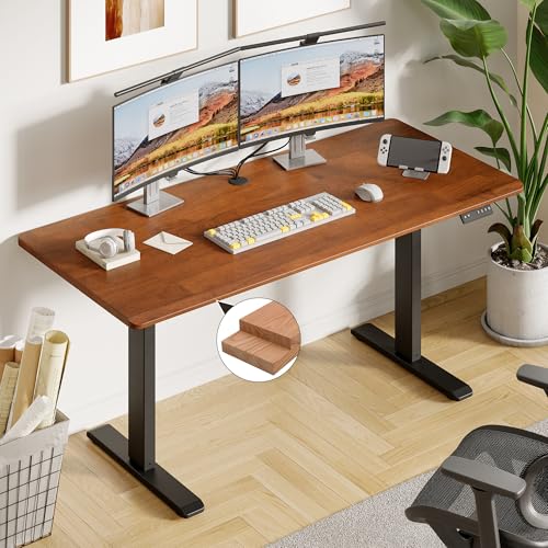 ONBRILL Standing Desk, 55x23.6 Inches Whole-Piece Board Rectangle Stand Up Desk with Solid Wood Desktop and Memory Controller, Adjustable Height from 28-46 Inches for Home & Office, Brown ONBRILL