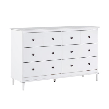 Walker Edison Modern 6-Drawer Solid Wood Dresser Bedroom Storage, 57 Inch, White Walker Edison