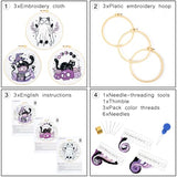 Crafmanoe Halloween Embroidery Kit for Beginners Adults, Skull Cat Stamped Cross Stitch Kit for Adult Beginner, Gothic Ghost Hand Embroidery Needlepoint Kits, 3 Set Embroidery Hoops and Video Tutorial