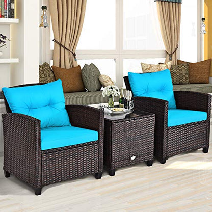 3 PCS Patio Furniture Set, OneSize, Turquoise - WoodArtSupply