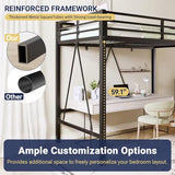 Allewie 72 Inches Tall Loft Bed Twin Size with Ladder and Safety Guardrail for Teens and Adults, Heavy Duty Metal Single Loft Bed for Small Space, Noise Free, Black Allewie
