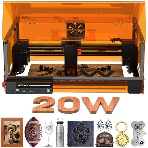Laser Cutter and Engraver Machine, 20W Woxcker L2 MAX 0.01 High Precision 300x300mm Bed Size Laser Engraving Machine for Wood Metal Glass Leather Acrylic Class 1 laser Output: 20000 mW Woxcker