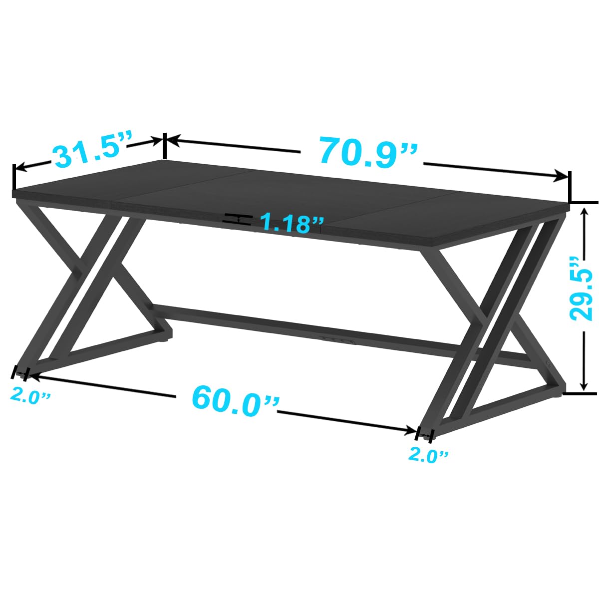 LVB 70.8" Black Computer Desk, Large Industrial Pc Study Home Office Desk, Long Modern Wood Gaming Work Writing Desk for 2 Person, Farmhouse Double Workstation Executive Desk with Storage in  - WoodArtSupply