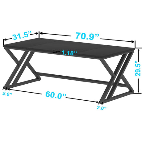 LVB 70.8" Black Computer Desk, Large Industrial Pc Study Home Office Desk, Long Modern Wood Gaming Work Writing Desk for 2 Person, Farmhouse Double Workstation Executive Desk with Storage in Bedroom LVB