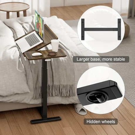 Ywin Medical Adjustable Tilt Overbed Bedside Table with Wheels, Swivel Portable Tray Table(27.6" W x 15.8" D), Small Standing Desk for Bedroom, Hospital, Couch, Office Use,Black Ywin