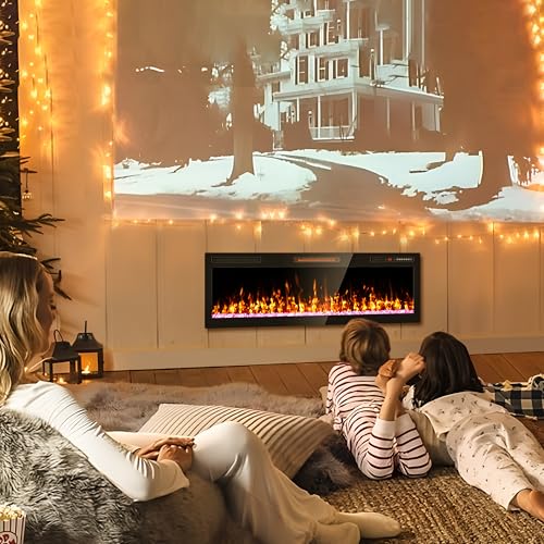 Ludatido 50 Inch Electric Fireplace Wall Mounted and Recessed with Remote Control, Color Adjustable/Realistic Flame W/Timer 1500/750W 400 sq.ft Heating Output Fireplace Heater Ludatido