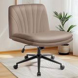 NEO Chair Criss Cross Chair with Wheels Armless Cross Legged Office Desk Wide Comfy Vanity Makeup Chair Adjustable Swivel Rolling Computer for Home Office PU Leather (Brown) NEO CHAIR