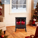 DUMOS Electric Fireplace Heater, 26" Freestanding Two Door Electric Fireplace Stove with 3D Flame Effect & Remote Control, Modern Stove for Home with Safety Features, Adjustable Heat & Timer, Charcoal DUMOS
