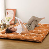 STMHOM Thick Japanese Floor Mattress for Guest & Camping, Foldable Futon Floor Mattress, Roll Up Tatami Mat Sleeping Pad, Portable Floor Lounger Bed for Dormitory & Travel, Wave-Flowers Brick Red STMHOM
