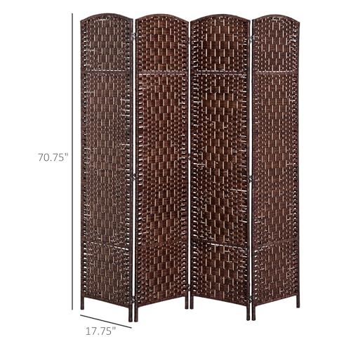 HOMCOM Room Divider, 4 Panel Folding Privacy Screen, 6FT Tall Portable Wicker Weave Partition Wall Divider for Bedroom, Home Office, Brown HOMCOM