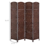 HOMCOM Room Divider, 4 Panel Folding Privacy Screen, 6FT Tall Portable Wicker Weave Partition Wall Divider for Bedroom, Home Office, Brown HOMCOM