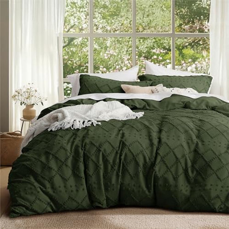 Bedsure Boho Twin Duvet Cover Size - Dark Green Breathable & Soft Boho Bedding, Machine Washable Comforter Cover for All Seasons, Includes 1 Duvet Cover 68"x90" with 1 Pillow Sham & Zipper Closure Bedsure