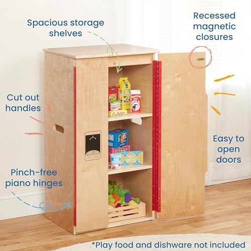 ECR4Kids Play Kitchen Refrigerator, Wooden Playset, Natural ECR4Kids