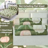 SDIII Green Floral Twin Bed Fitted Sheet with 2 Pillowcases, Not Including Flat Sheet, Soft Microfiber Rabbit and Floral Bed Fitted Sheets Twin Size SDIII