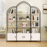 Semoic Stylish 5-Tier Triple Wide Arched Bookshelf with Cabinets - Black and White Etagere Bookcase for Home Office Semoic