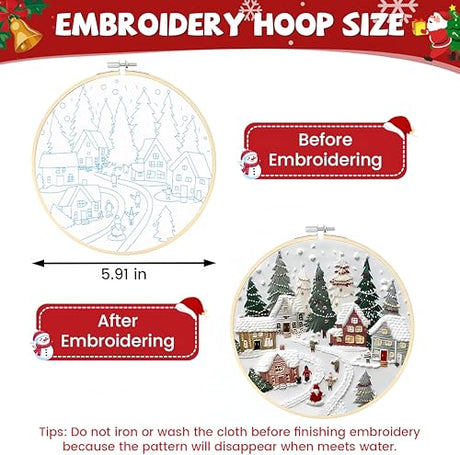 Christmas Embroidery Kit DIY Hand Embroidery Starter Cross Stitch Kits, Christmas Ornaments Embroidery with Stamped Pattern,Cotton,Threads,Needles,Instructions for Adults Beginners (Wreath) MGARDENMYI
