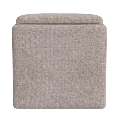 HomePop Home Decor Storage Ottoman with Tray Top|Upholstered Modern Square Storage Ottoman with Storage for Living Room & Bedroom, Light Brown Woven HomePop