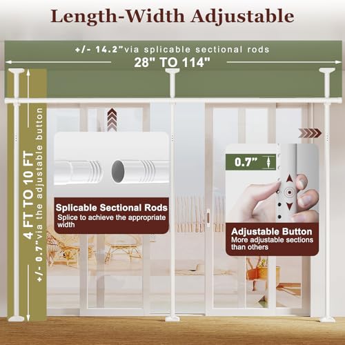 Goovilla Room Divider for Room Separation, Tension Curtain Rods No Drilling, 4-10ft(H) 28-114inch(W) Adjustable Temporary Privacy Wall Divider, Heavy Duty Freestanding Space Partition Separator, White Goovilla